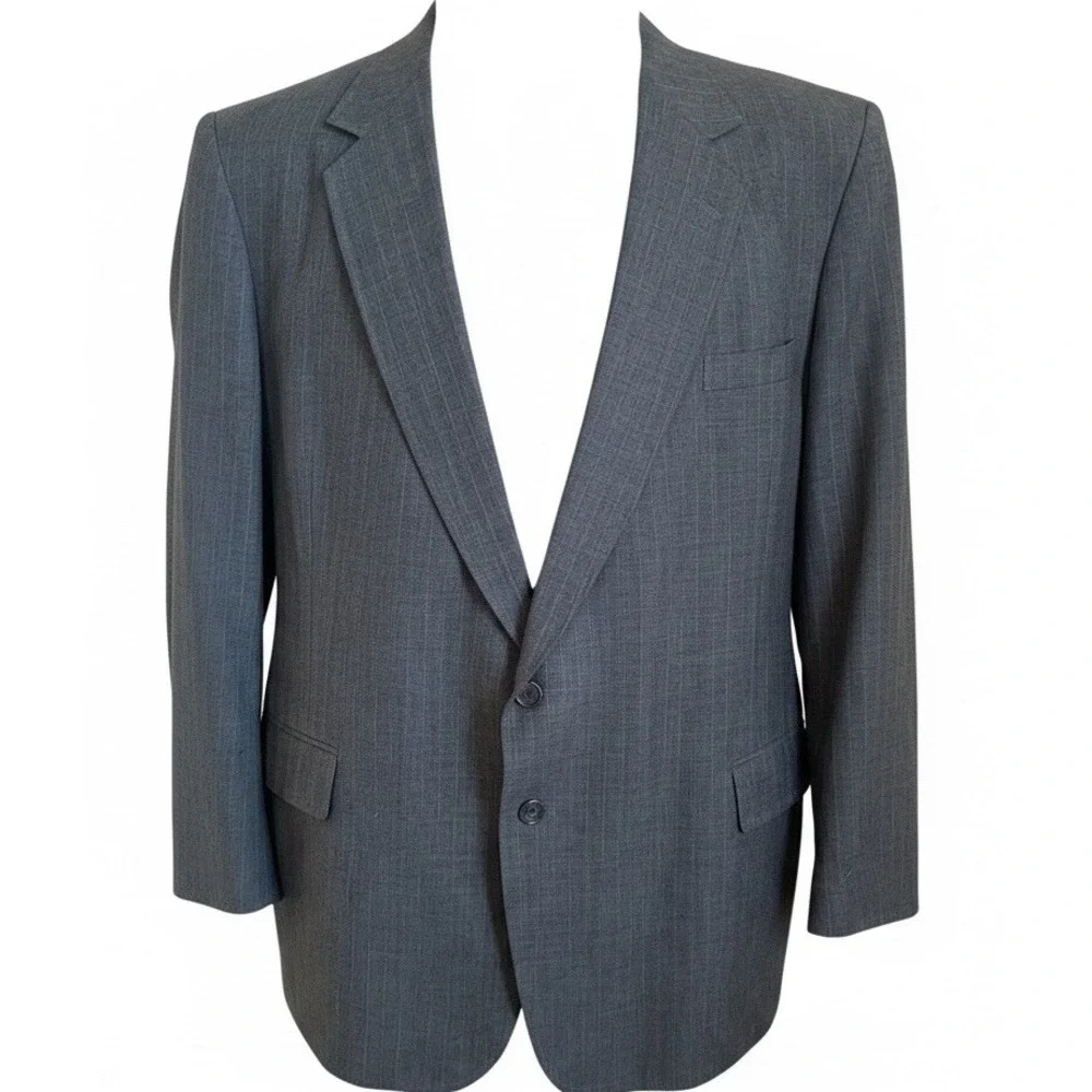 VINTAGE OAKTON LTD Sz 52L Big & Tall Gray Stripe Wool Blend Blazer Suit Jacket